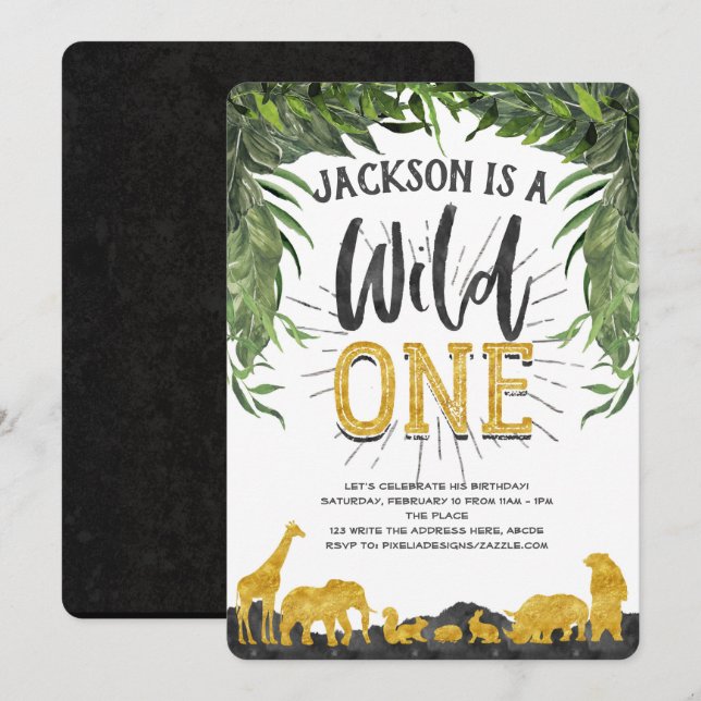 1ère invitation d'anniversaire, Wild One, animal d (Devant / Derrière)