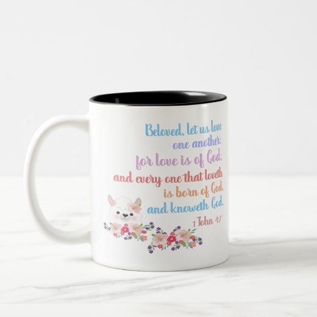 1John4:7 Bible Verse Two-Tone Coffee Mug (Left)