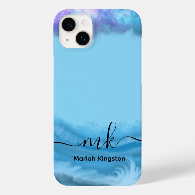 1Mariah Kingston Blue ocean  pastel text editable  Case-Mate iPhone Case (Back)