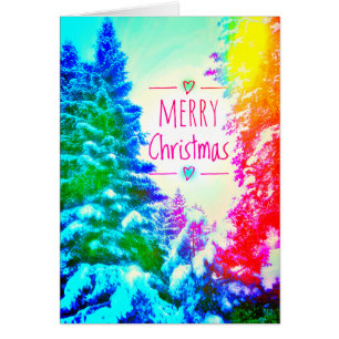 1RAINBOW MERRY CHRISTMAS TREES CARD