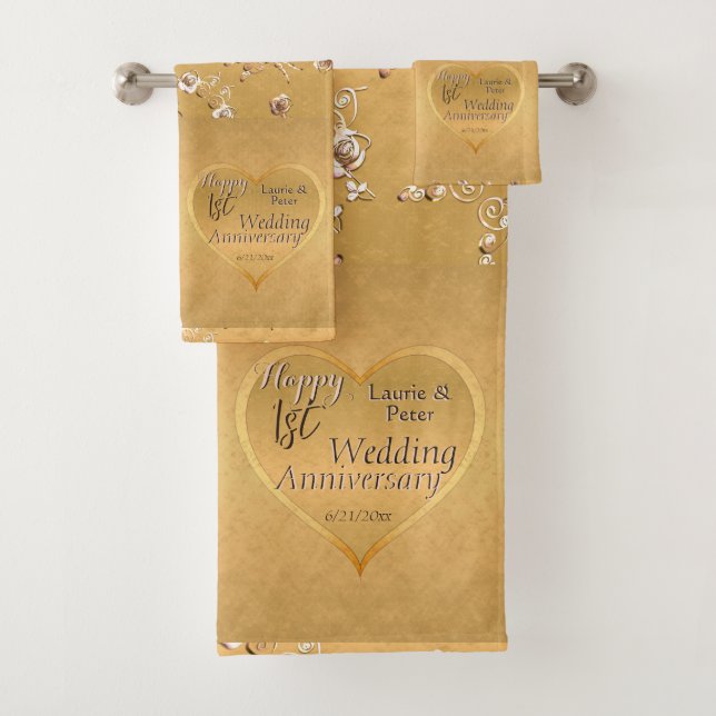 1st, 50th Golden Wedding Anniversary Bath Towel  (Insitu)