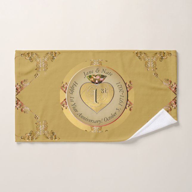 1st/50th Wedding Anniversary Golden Bath Towel Set (Hand Towel)