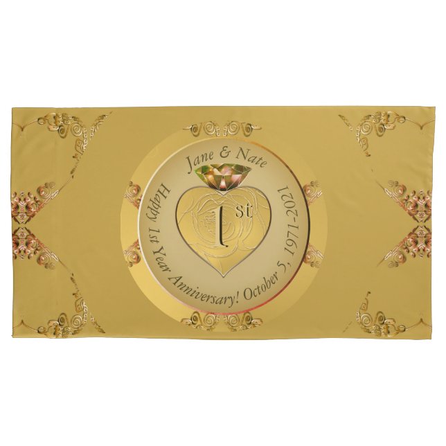1st/50th Wedding Anniversary Golden Pillowcase (Front-Left)