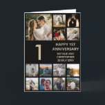 1st Anniversary 13 Photo Collage Black and Gold Card<br><div class="desc">1st Anniversary 13 Photo Collage Black and Gold Anniversary Card for Any Anniversary. 1st 2nd 3rd 4th 5th 10th 15th 20th 25th 30th 35th 40th 45th 50th 55th 60th 65th 70th 75th 80th, Any Anniversaries. For further customization, please click the "Customize it" button and use our design tool to modify...</div>