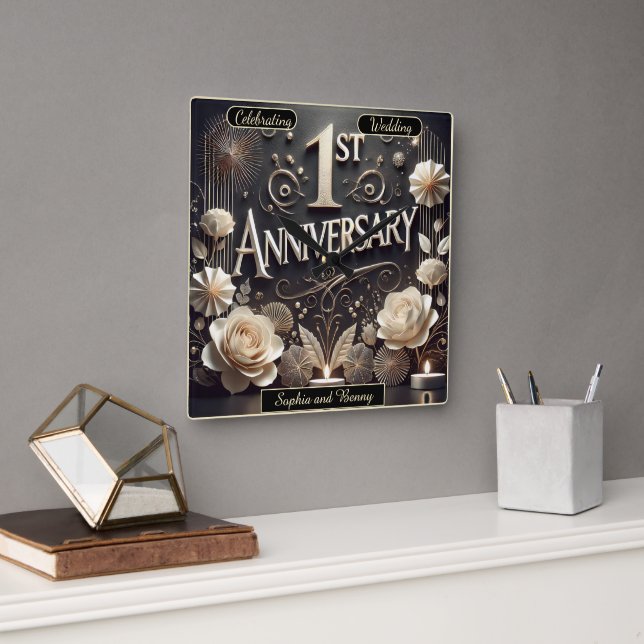 1st Anniversary Celebration of Love and Unity  Square Wall Clock (Office)