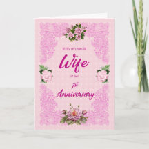 1st Anniversary for Wife with Pink Roses Card