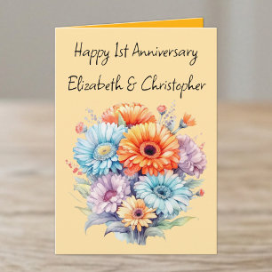 1st Anniversary gerbera flowers orange Card