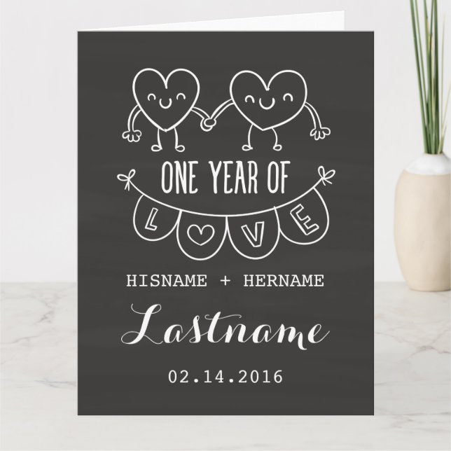 1st Anniversary Gift Chalk Hearts Greeting Card (Front)