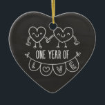 1st Anniversary Gift for Her Chalk  Heart Ornament<br><div class="desc">Cute two doodle hand drawn heart 1st year anniversary design.</div>