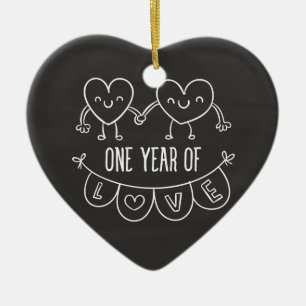 1st Anniversary Gift for Her Chalk Heart Ornament