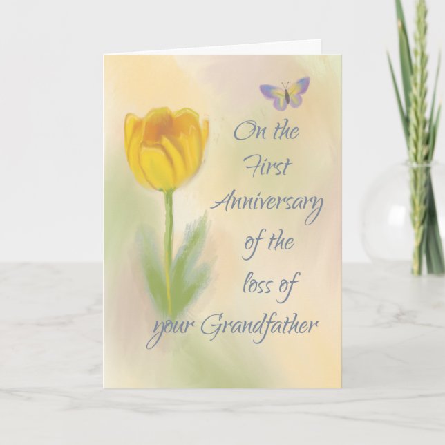1st Anniversary Loss of Grandpa Watercolor Flower Card (Front)