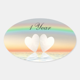 1st Anniversary Paper Hearts Oval Sticker