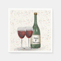 1st Anniversary Party Wine Bottle and Two Glasses