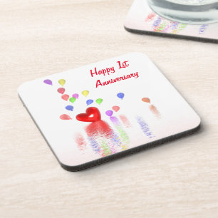 1st Anniversary Red Heart and Balloons Coaster