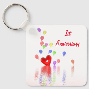 1st Anniversary Red Heart and Balloons Keychain