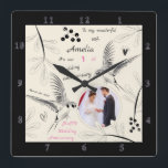 1st Anniversary sketch of birds and leaves clock<br><div class="desc">1st Wedding Anniversary sketch of birds and leaves photo frame wall clock.</div>