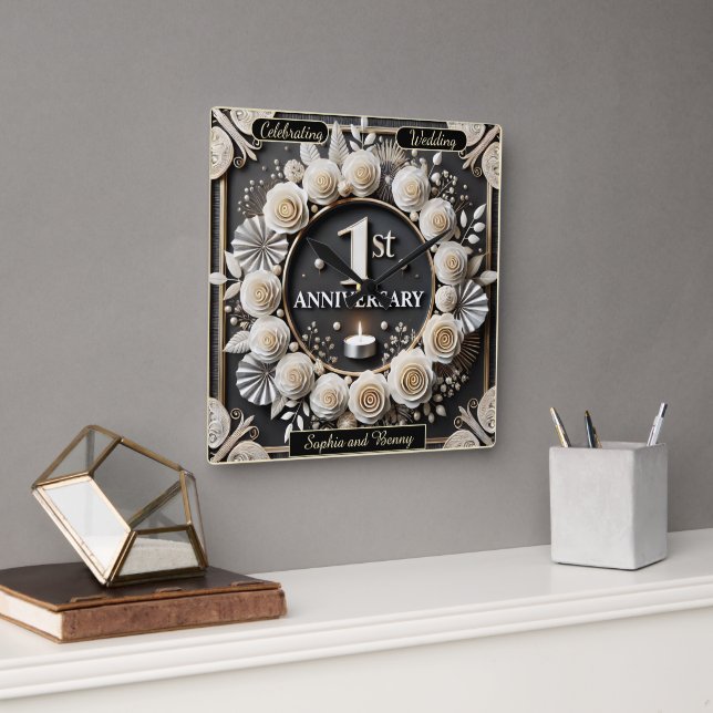 1st Anniversary Special Milestone  Square Wall Clock (Office)