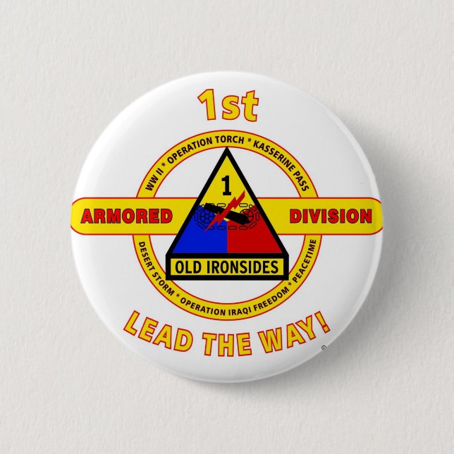 1ST ARMORED DIVISION "OLD IRONSIDES" 2 INCH ROUND BUTTON (Front)