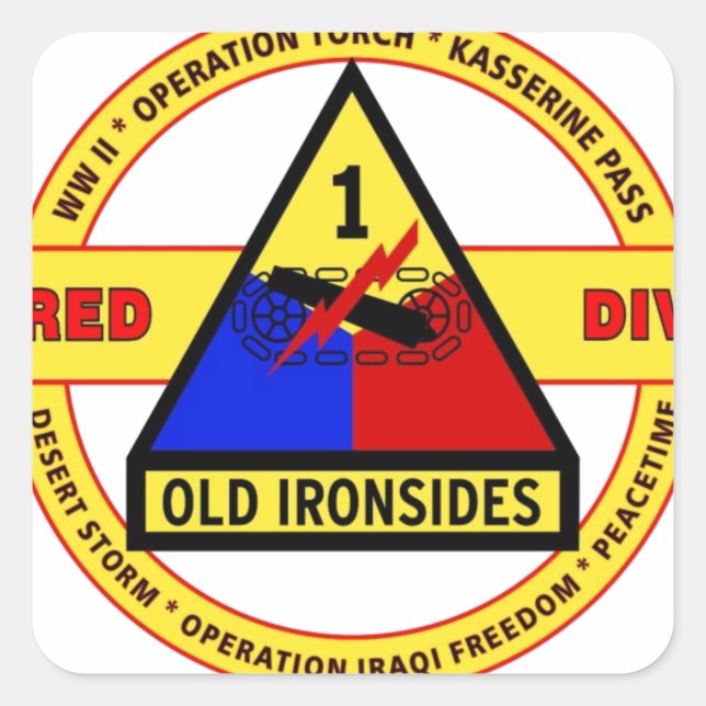 1ST ARMORED DIVISION "OLD IRONSIDES" SQUARE STICKER (Front)