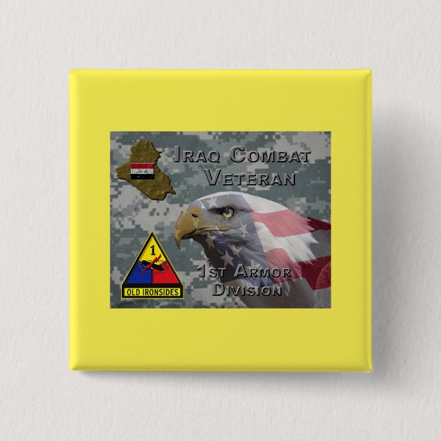 1st Armour Div Iraq Combat Veteran 2 Inch Square Button (Front)