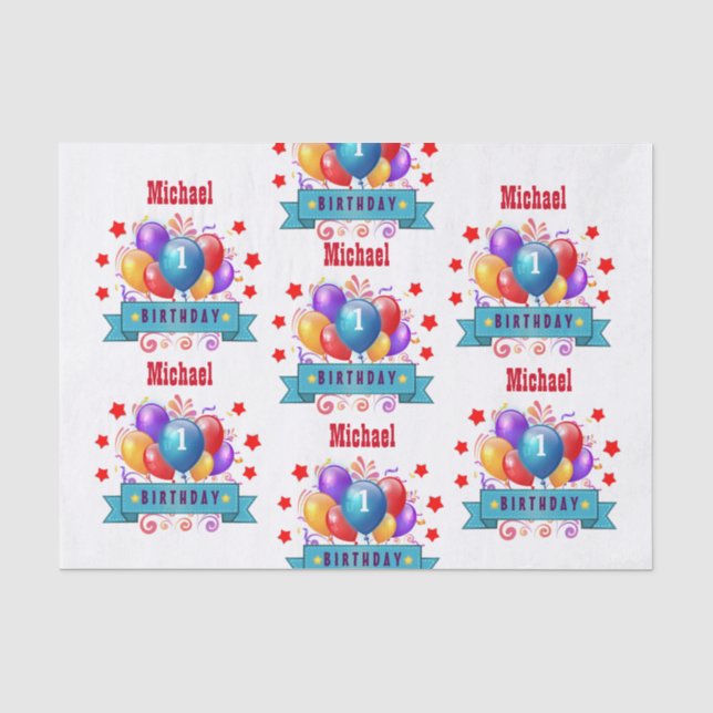 1st BABY Birthday Festive Colourful Balloons V10IZ Tissue Paper (Front)