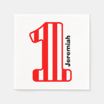 1st BABY Birthday Red Striped Big Number A10