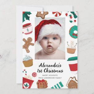 1st Baby Christmas One Photo Merry Christmas Holiday Card