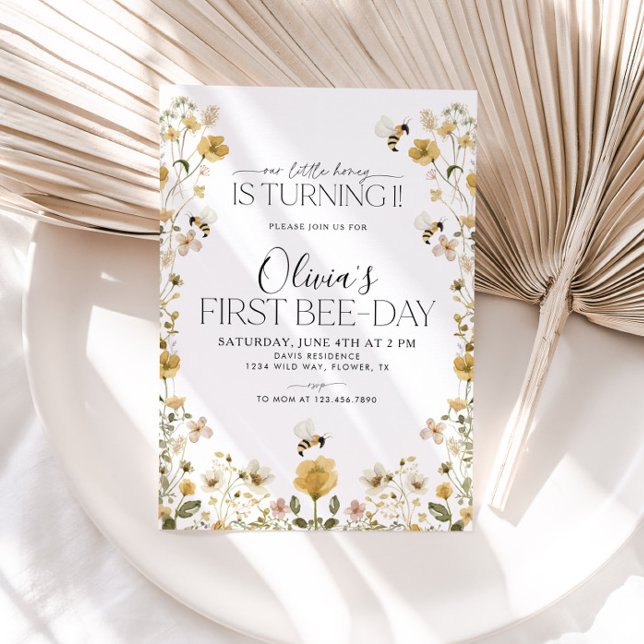1st Bee Day Bumble Bee Girls Birthday Floral Invitation (Creator Uploaded)