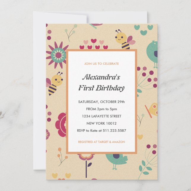 1st bee day invitations Pink Bumblebee (Front)