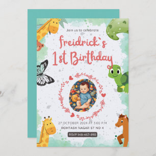 1st birth blue green blue water colour invitation