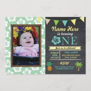 1st Birthday 1 Aloha Tropical Photo Party Invite