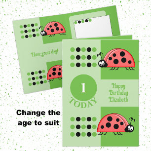 1st Birthday 1 today ladybugs red green Card