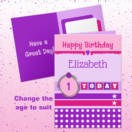 1st birthday 1 today purple pink add name card