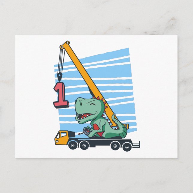 1st Birthday 1 year Mobile Crane Dinosaur Postcard (Front)