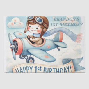 1st Birthday Airplane Boy Watercolor Up Up Away Tissue Paper
