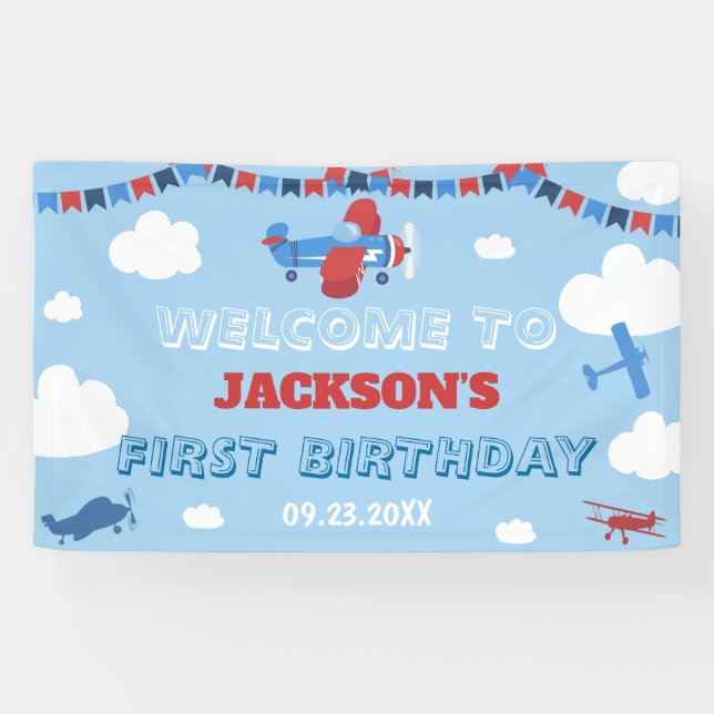 1st Birthday Airplane ONE Year Has Flown Backdrop Banner (Horizontal)