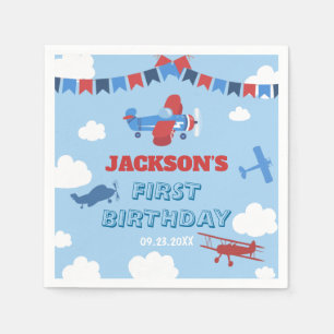 1st Birthday Airplane ONE Year Has Flown Sky Cloud Napkin