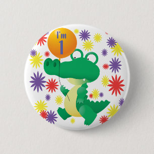 1st Birthday Alligator 2 Inch Round Button