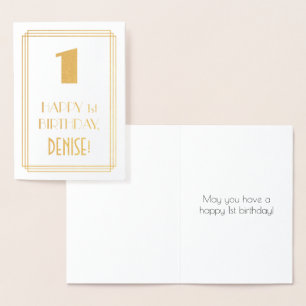 1st Birthday: Art Deco Inspired Look "1" & Name Foil Card