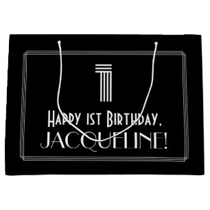 1st Birthday — Art Deco Inspired Look "1" & Name Large Gift Bag