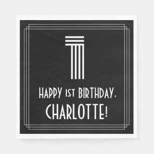 1st Birthday: Art Deco Inspired Look "1" + Name Napkin