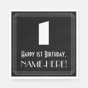 1st Birthday: Art Deco Inspired Look "1" + Name Napkin