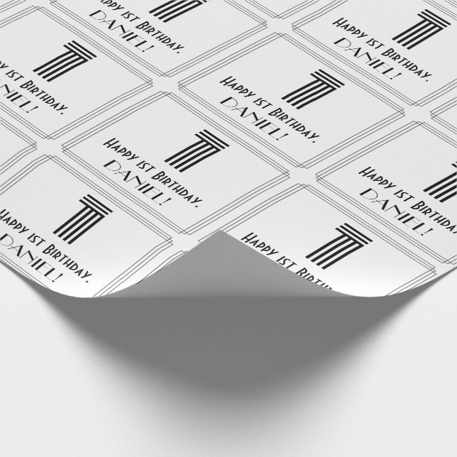 1st Birthday: Art Deco Inspired Style "1" + Name Wrapping Paper (Corner)