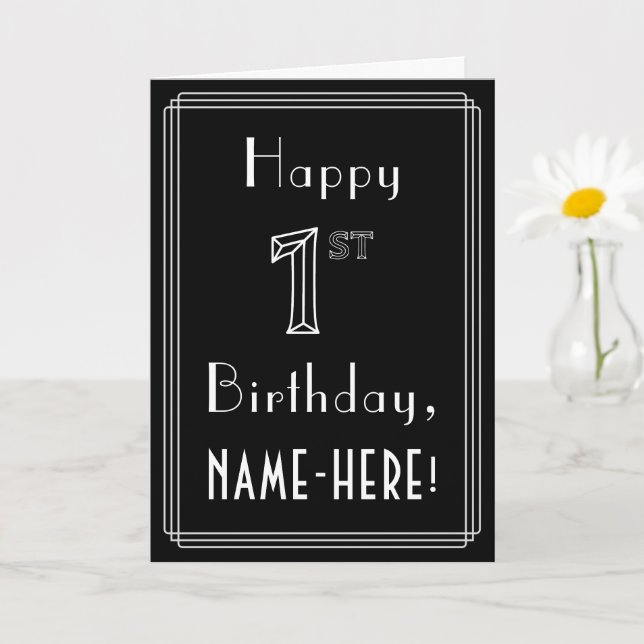 1st Birthday: Art Deco Style # 1 & Custom Name Card (Small Plant)