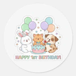 1st birthday baby animals sticker