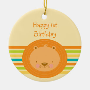 1st Birthday Baby Lion Round Ornament