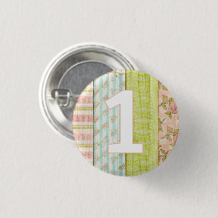 1st Birthday Baby Shabby Chic Roses Cottage Wood 1 Inch Round Button