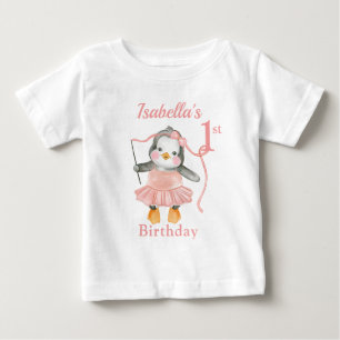 1st Birthday Ballerina Penguin Pink Baby T-Shirt