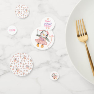 1st Birthday Ballerina Penguin Pink Personalized Confetti