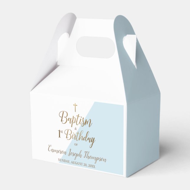 1st Birthday baptism Blue baby boy Favor Box (Front Side)